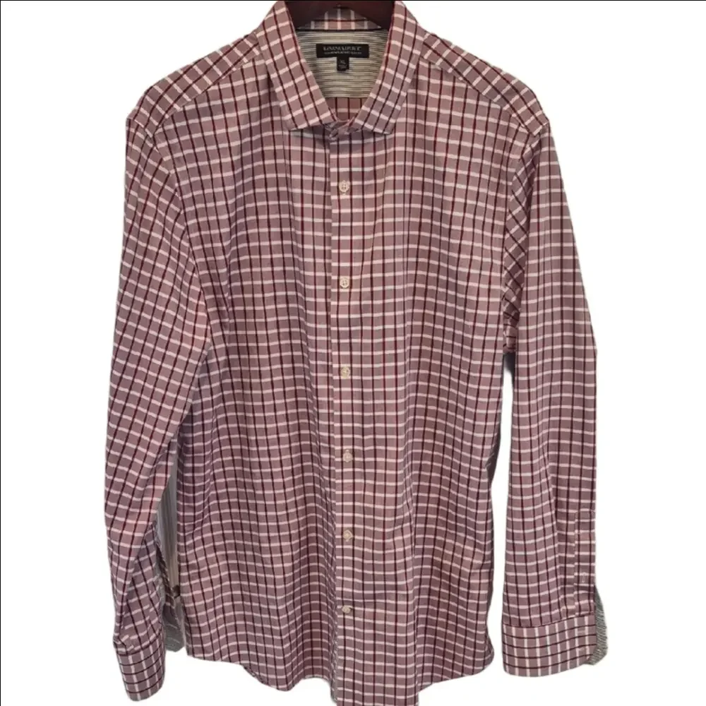 Banana Republic Red and White Cotton No Iron Slim Fit Checkered Shirt